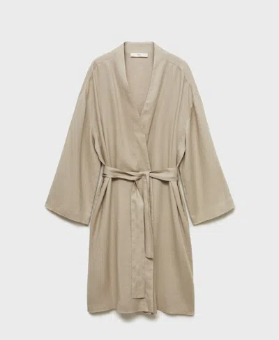 Mango Women's Linen Home Robe In Sand