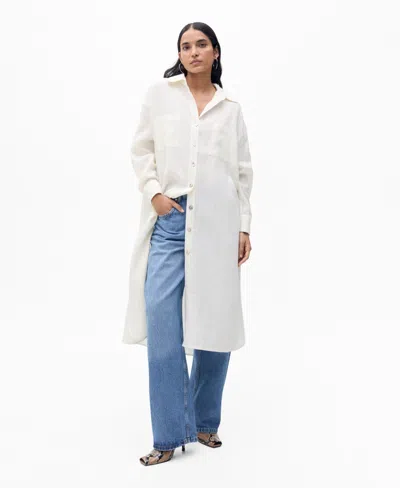 Mango Women's Linen Long Shirt In Vanilla