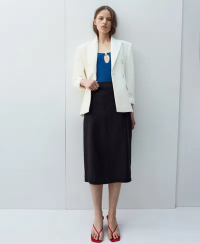 Mango Women's Linen Midi Skirt In White