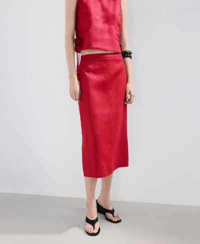 Mango Linen Midi Skirt In Red