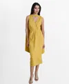 Mango Scarf Detail Sleeveless Linen Midi Dress In Mustard