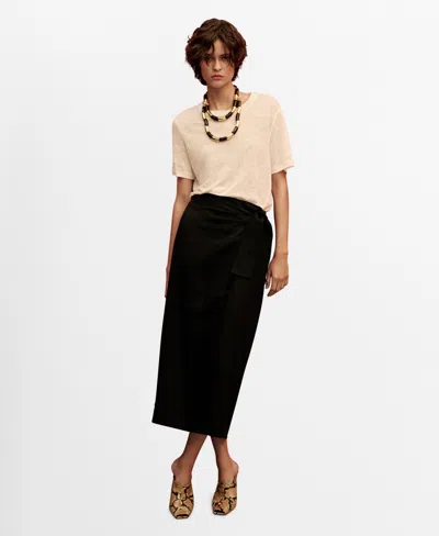 Mango Women's Linen Sarong Skirt In Black