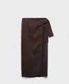 Mango Side Tie Linen Wrap Skirt In Brown