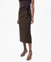 Mango Side Tie Linen Wrap Skirt In Brown