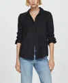 Mango Flowy Satin Button-up Shirt In Black