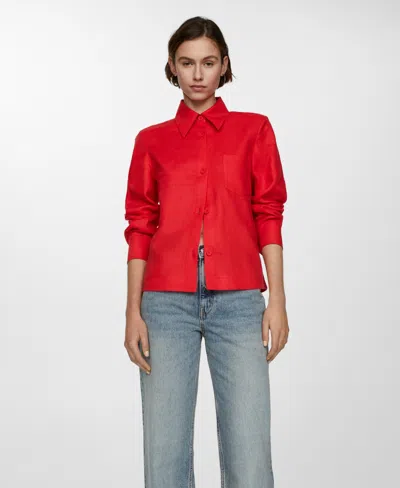 Mango Linen 100% Shirt Coral Red
