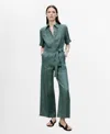 Mango Short Sleeve Linen Jumpsuit In Forest Green