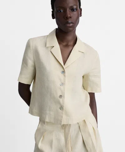 Mango Women's Linen Short Sleeve Shirt In Beige
