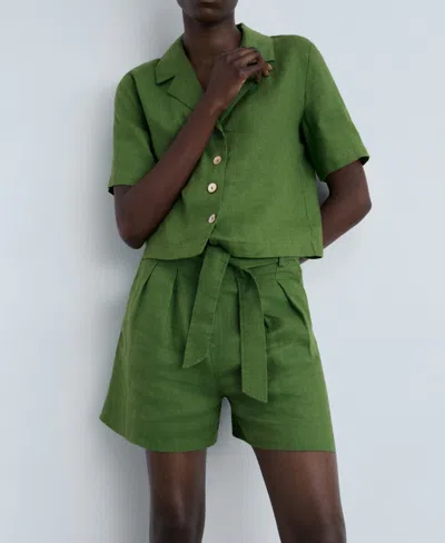 Mango Women's Linen Short Sleeve Shirt In Green
