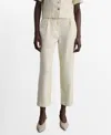 Mango Linen Straight Leg Crop Pants In Beige