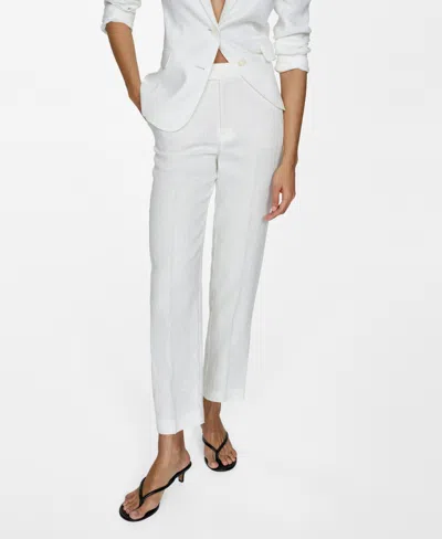 Mango Women's Cotton Wide Leg Trousers In White