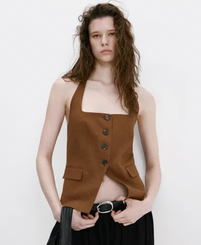 Mango Linen Suit Waistcoat In Brown