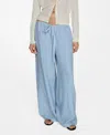 Mango Wideleg Linen Trousers Sky Blue In Sky Blue