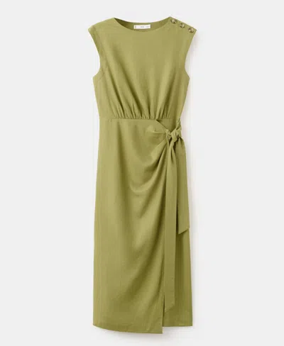 Mango Women's Linen Wrap Dress In Green