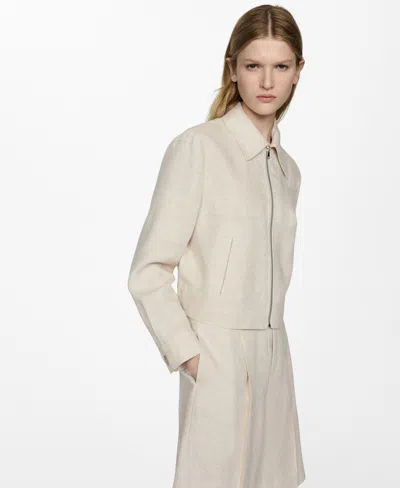 Mango Women's Linen Zip Jacket In Light,pastel Gray