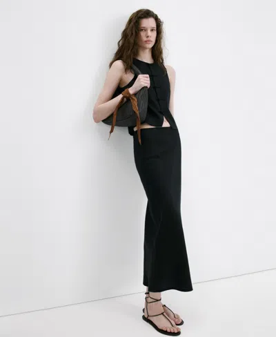 Mango Women's Linen-blend Straight Skirt In Black