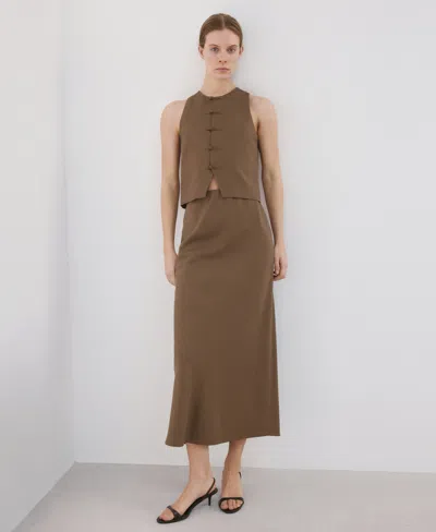 Mango Women's Linen-blend Straight Skirt In Brown