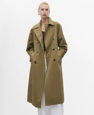 Mango Women's Long Double-breasted Trench Coat In Green