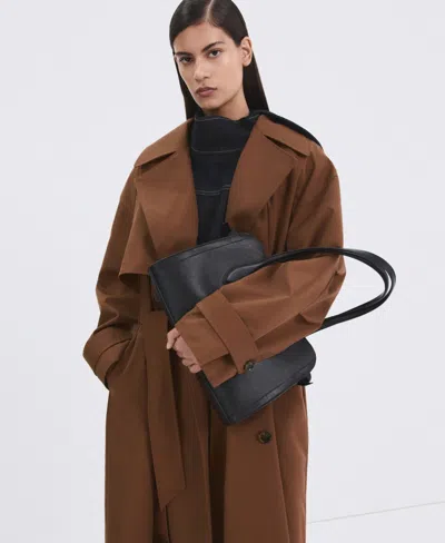 Mango Long Double-breasted Trench Coat Brown