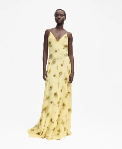 Mango Capsule Chiffon Maxi Dress With Godets In Pastel Yellow