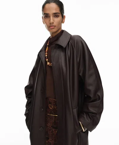Mango Women's Long Leather-effect Trench Coat In Brown