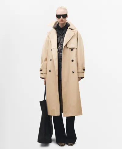Mango Women's Long Oversized Cotton Trench Coat In Beige