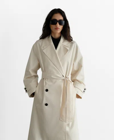 Mango Women's Long Oversized Double-breasted Trench Coat In Ecru