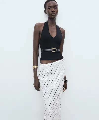 Mango Women's Long Polka Dot Skirt In White