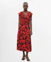 Mango Print Tie Waist Dress In Red