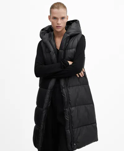 Mango Women's Long Quilted Vest In Black