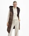 Mango Long Quilted Water Repellent Hooded Puffer Vest In Medium Brown