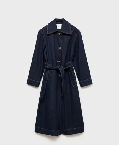 Mango Women's Long Rinse-wash Denim Trench Coat In Open Blue