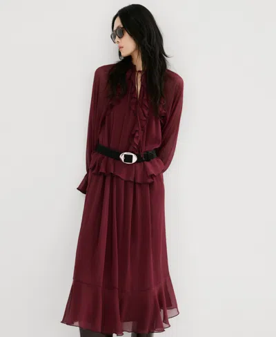 Mango Women's Long Ruffled Dress In Burgundy