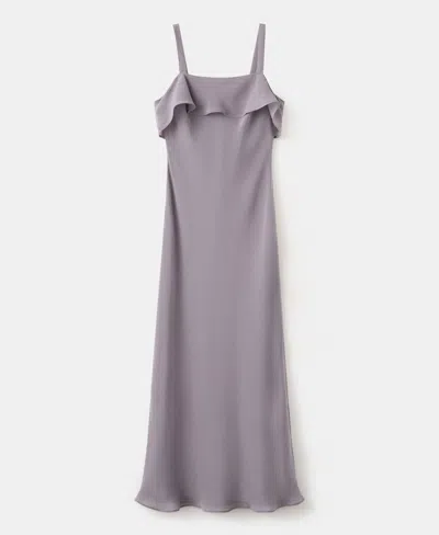 Mango Ruffle Sleeveless Maxi Dress In Gray