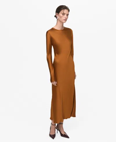 Mango Women's Long Satin Dress In Brown