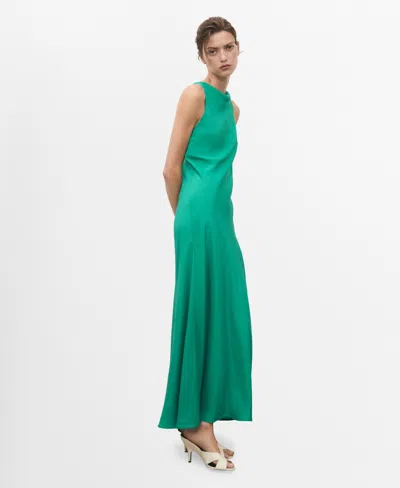 Mango Women's Long Satin Dress In Green