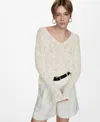 Mango V-neck Cotton Blend Slub Sweater In Off White