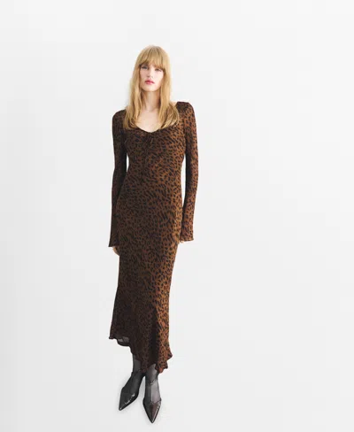 MANGO WOMEN'S LONG SLEEVE LEOPARD PRINT DRESS