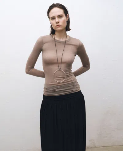 Mango Women's Long Sleeve Wool Blend Top In Light Pastel Brown