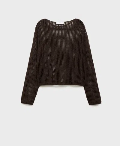 Mango Women's Long-sleeved Crochet Sweater In Brown
