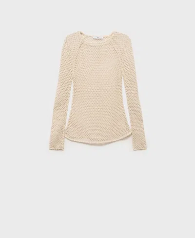 Mango Women's Long-sleeved Crochet Sweater In Sand
