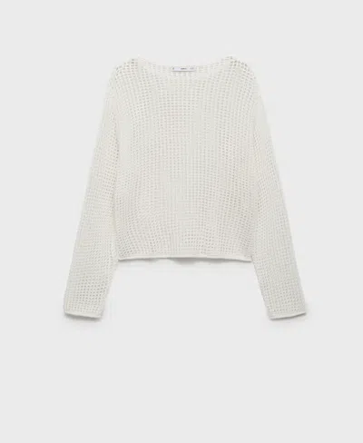 Mango Women's Long-sleeved Crochet Sweater In White