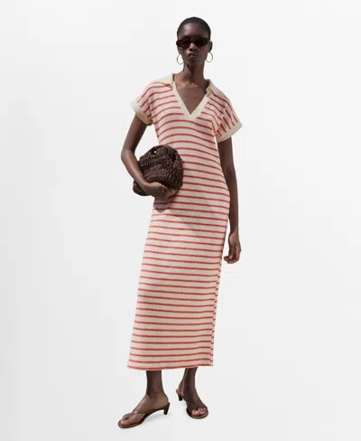 Mango Women's Long Striped Knitted Dress In Red