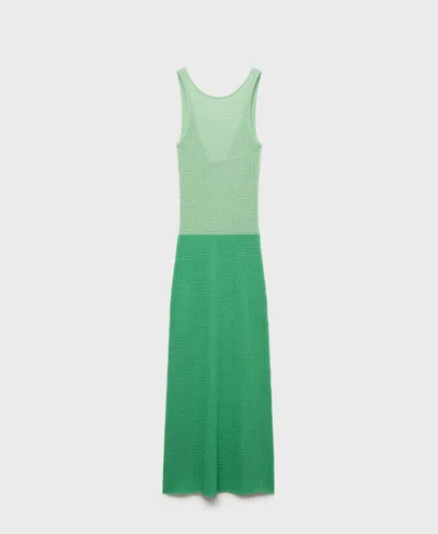 Mango Women's Long Two-tone Crochet Dress In Green