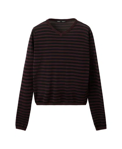 Mango Women's Long-sleeve V-neck Striped Pullover In Brown
