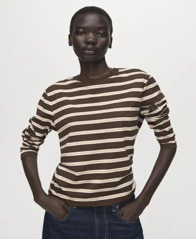 Mango Long-sleeved Striped T-shirt Brown