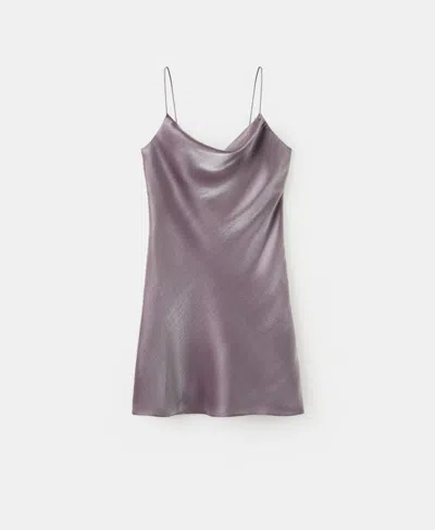 Mango Satin Dress With A Low-cut Neckline Medium Brown In Purple