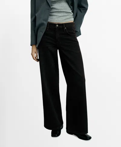 Mango Women's Low Waist Wide Leg Jeans In Black Denim