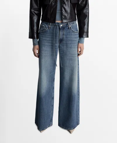 Mango Women's Low Waist Wide Leg Jeans In Dark Blue