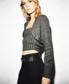 Mango Lurex Cropped Cardigan Grey In Gray